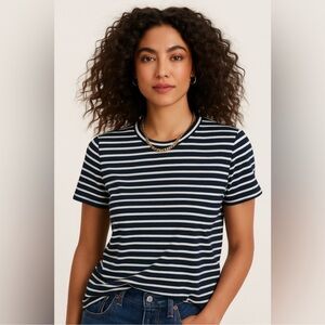 Madewell Perfect Crewneck Tee, Navy and White Stripe, Size small